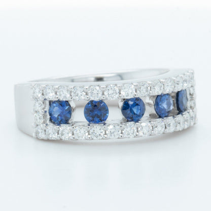 14K White Gold 0.35ctw 5 Stone Sapphire Diamond Ring 0.82ctw Size 5.75 6g