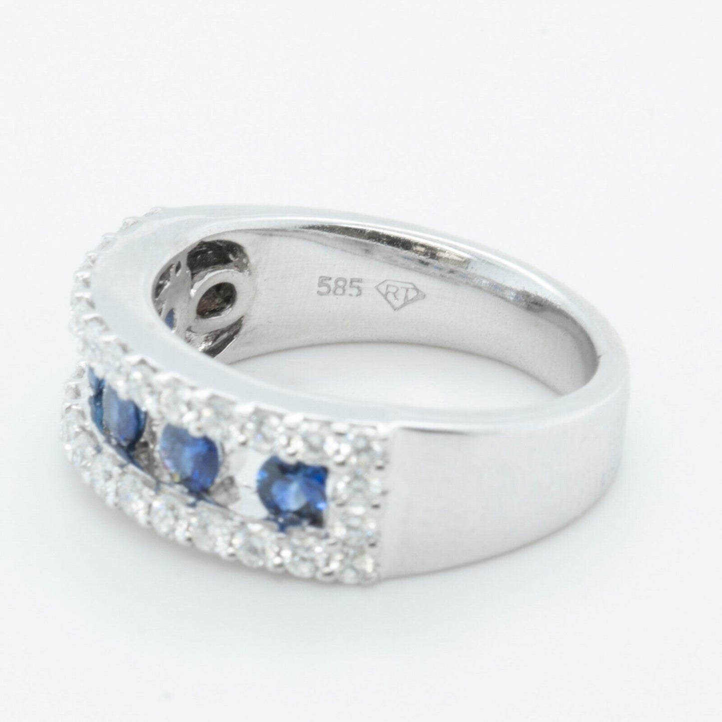 14K White Gold 0.35ctw 5 Stone Sapphire Diamond Ring 0.82ctw Size 5.75 6g