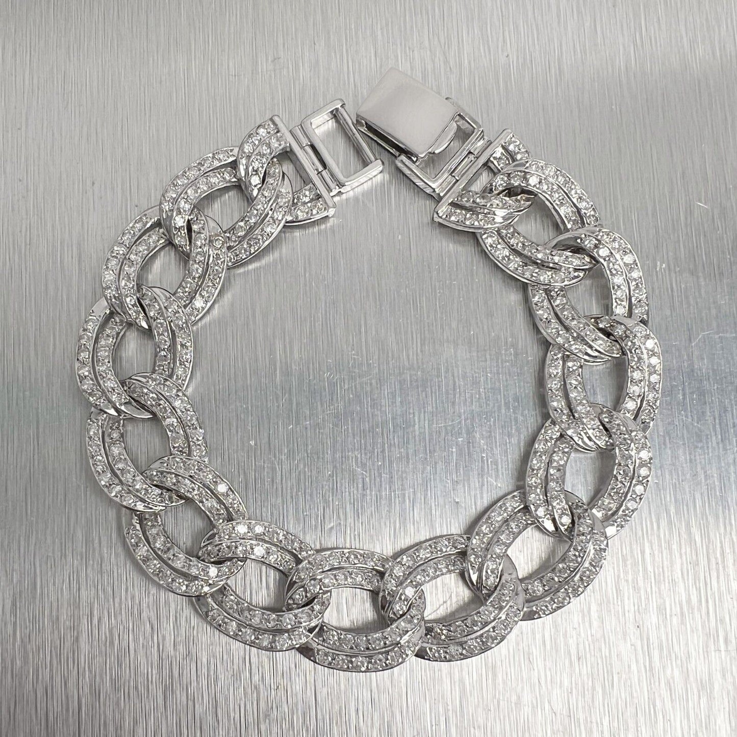 14k White Gold Diamond Double Curb Link 15.5mm Chain Bracelet 7.75" 8.40ctw