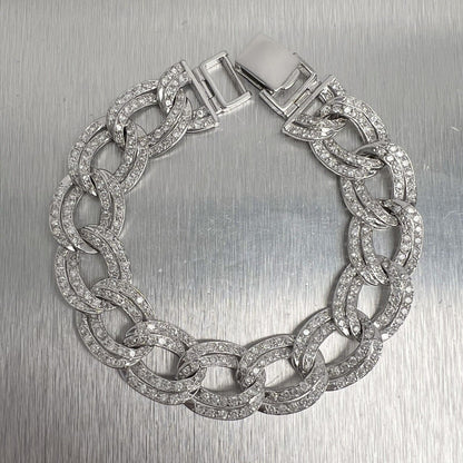 14k White Gold Diamond Double Curb Link 15.5mm Chain Bracelet 7.75" 8.40ctw