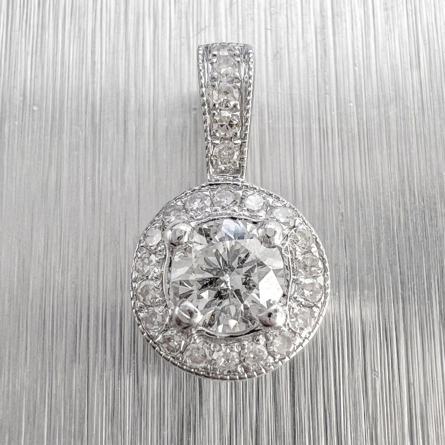 14k White Gold Round Diamond Halo Pendant 0.25ctw 0.7g SMALL