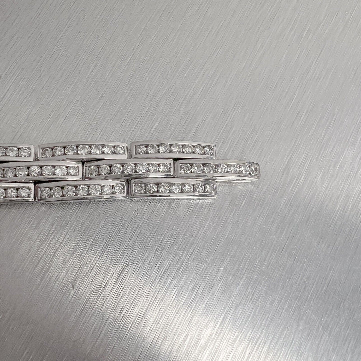 18k White Gold Diamond 3 Row Interlocking Link 12mm Chain Bracelet 7" 7.56ctw