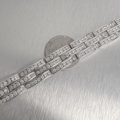 18k White Gold Diamond 3 Row Interlocking Link 12mm Chain Bracelet 7" 7.56ctw