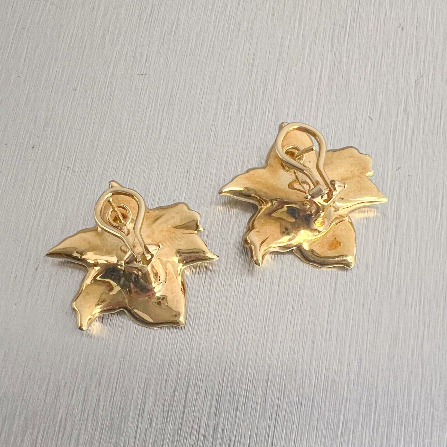 18k Yellow Gold Diamond Peach Blossom Flower Omega Back Earrings 0.50ctw 21.3g