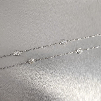 14k White Gold 10 Station Diamonds by the Yard Necklace 1.91ctw G VS2 18" 4.2g