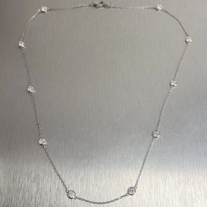 14k White Gold 10 Station Diamonds by the Yard Necklace 1.91ctw G VS2 18" 4.2g