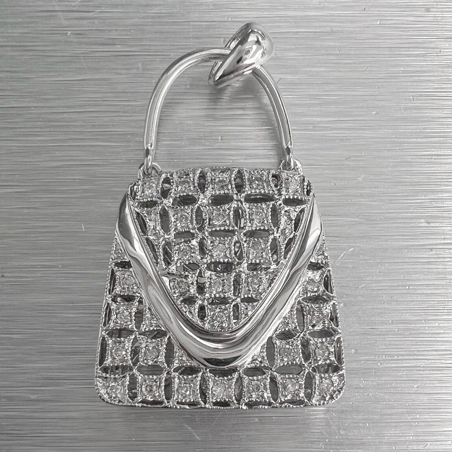 18k White Gold Diamond Purse Pocket Book Pendant 0.20ctw 3.9g