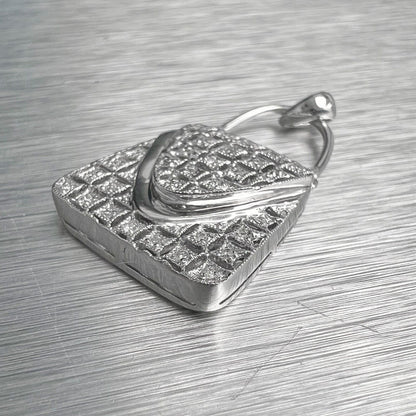 18k White Gold Diamond Purse Pocket Book Pendant 0.20ctw 3.9g