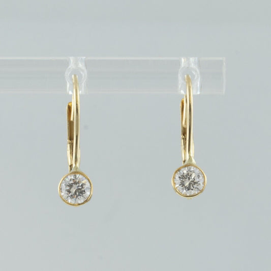 14k Yellow Gold Diamond Dangle Drop Leverback Earrings 0.40ctw G-H SI1 1.3g