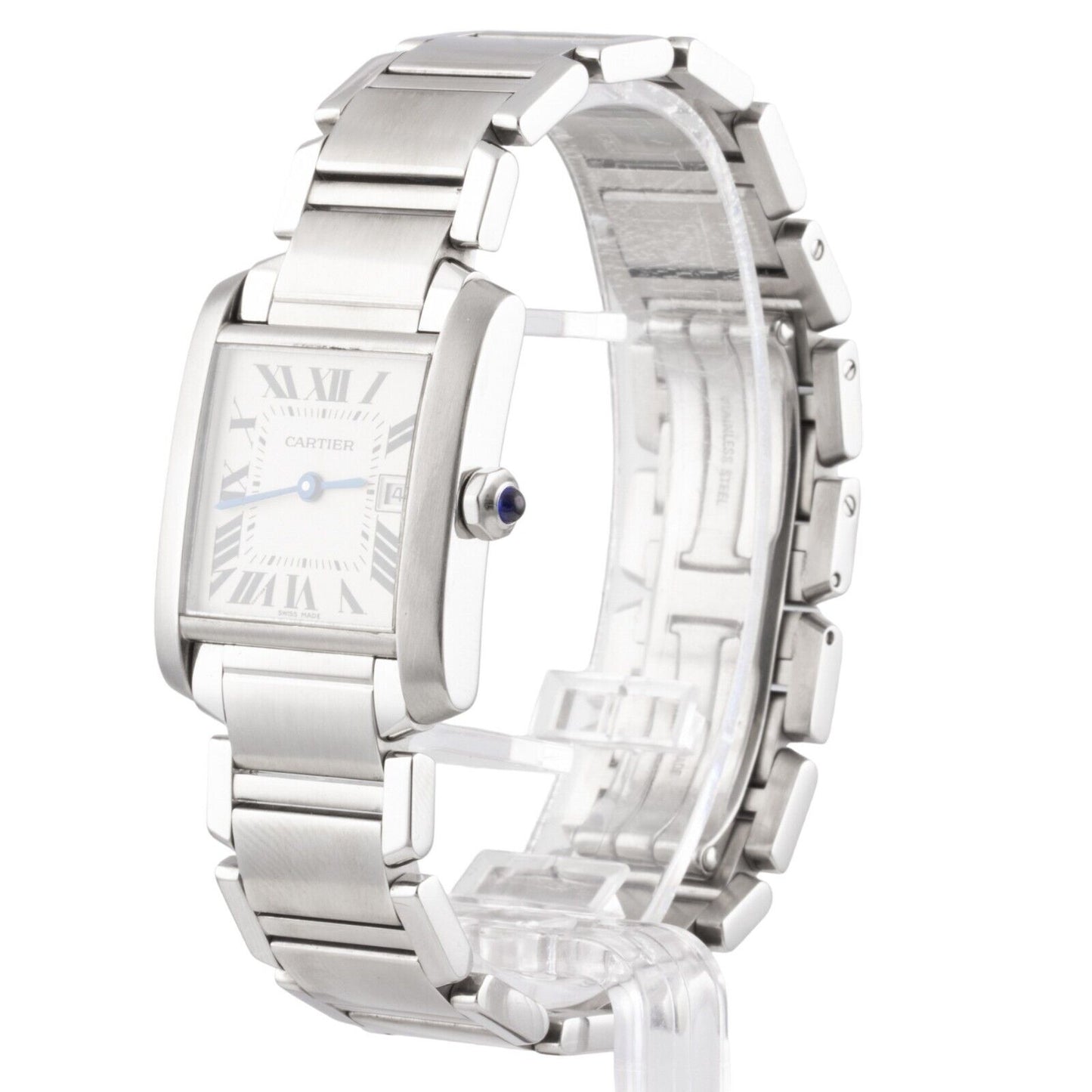 Cartier Tank Francaise Date Stainless Steel White 25mm Midsize W51011Q3 2465