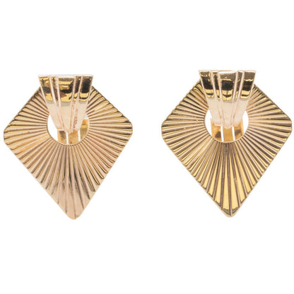 Tiffany & Co. 14k Yellow Gold Fanned Fluted Shield Omegaback Earrings VINTAGE