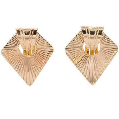 Tiffany & Co. 14k Yellow Gold Fanned Fluted Shield Omegaback Earrings VINTAGE