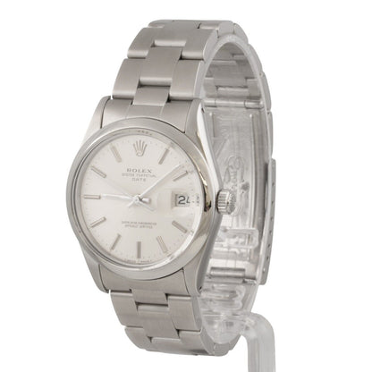 Rolex Oyster Perpetual Date Silver Dial Stainless Steel Smooth Bezel 34mm 15000