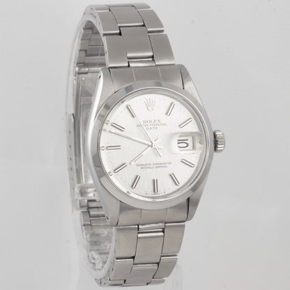 Vintage Rolex Perpetual Date 1500 Stainless Silver Linen Sigma Dial 34mm Watch