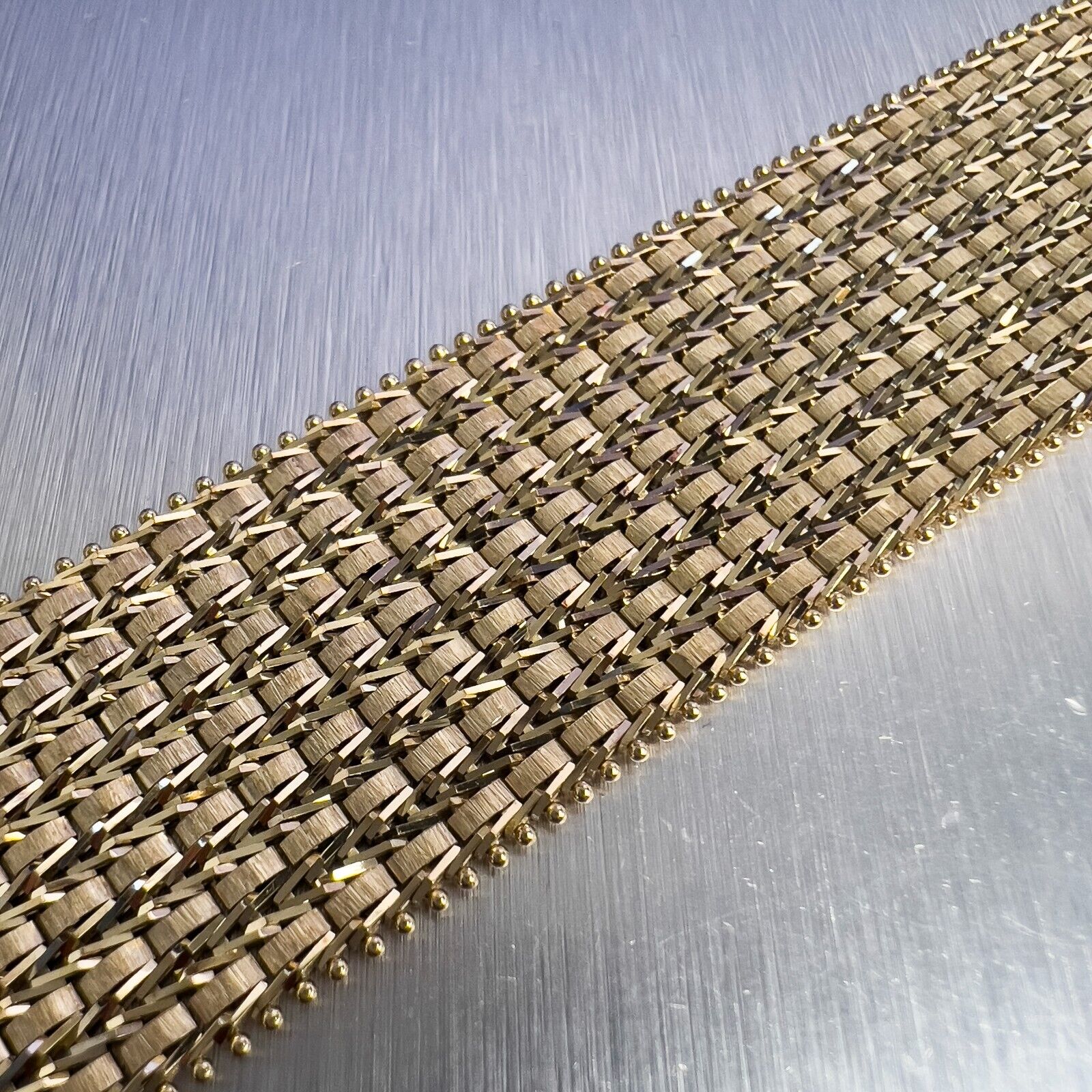 Imperial 14k Yellow Gold Fancy Mixed Wheat Mesh Link 24mm Bracelet