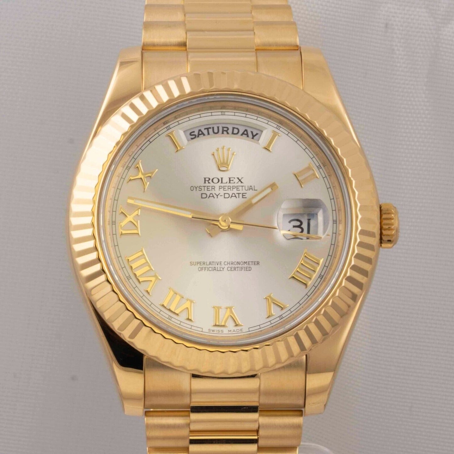 2017 Rolex Day-Date II 18k Yellow Gold Silver Dial 41mm Watch 218238 BOX PAPERS