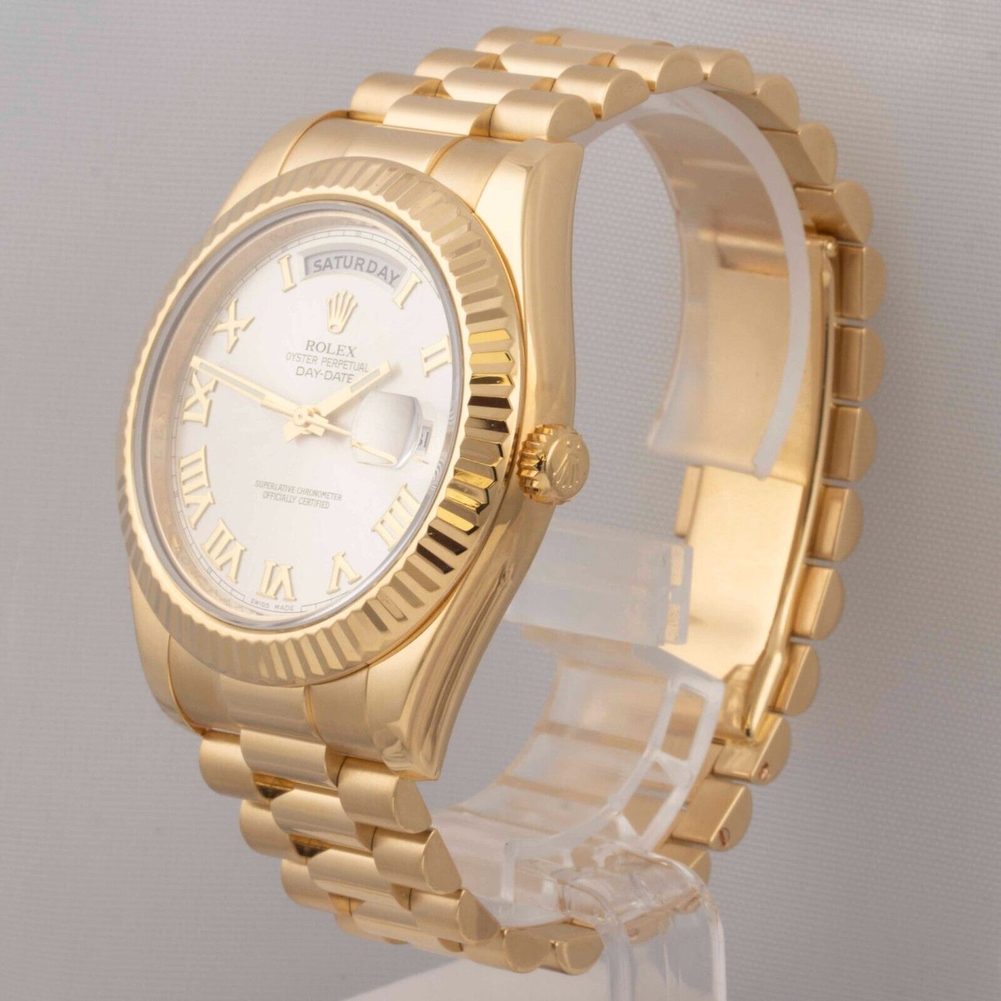 2017 Rolex Day-Date II 18k Yellow Gold Silver Dial 41mm Watch 218238 BOX PAPERS