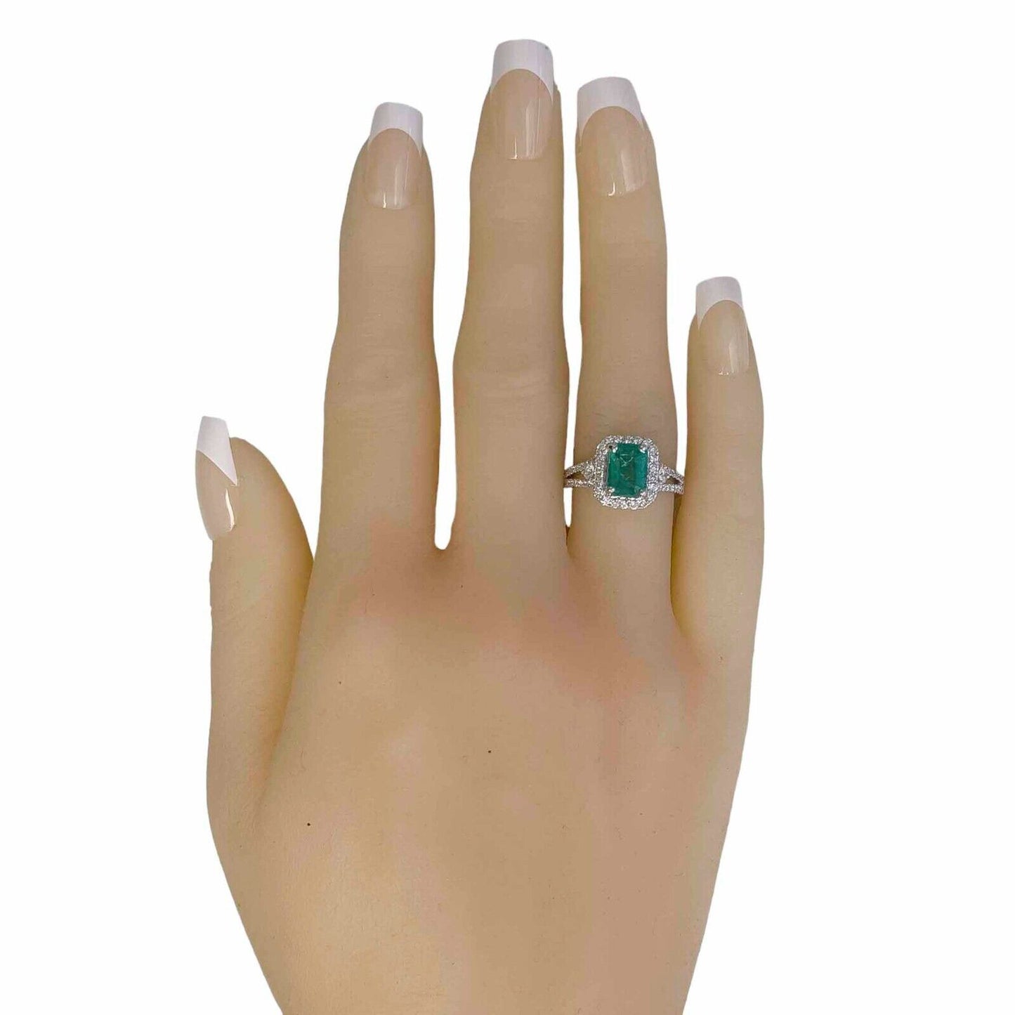 18k White Gold 1.75ct Em Cut Emerald & Diamond Halo Ring 0.50ctw G VS Size 6