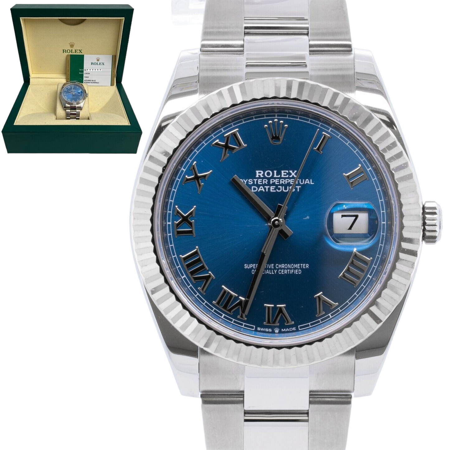 2020 Rolex Datejust 41 Azzurro Blue Roman FLUTED Stainless Watch