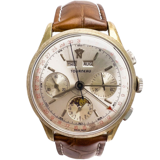 Tourneau Moonphase Triple Calendar Charles Nicolet Tramelan 38mm Vintage Watch