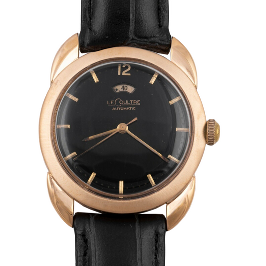 Le Coultre Powermatic 14k Gold 1952 Bumper Power Reserve Black Dial 34mm Watch